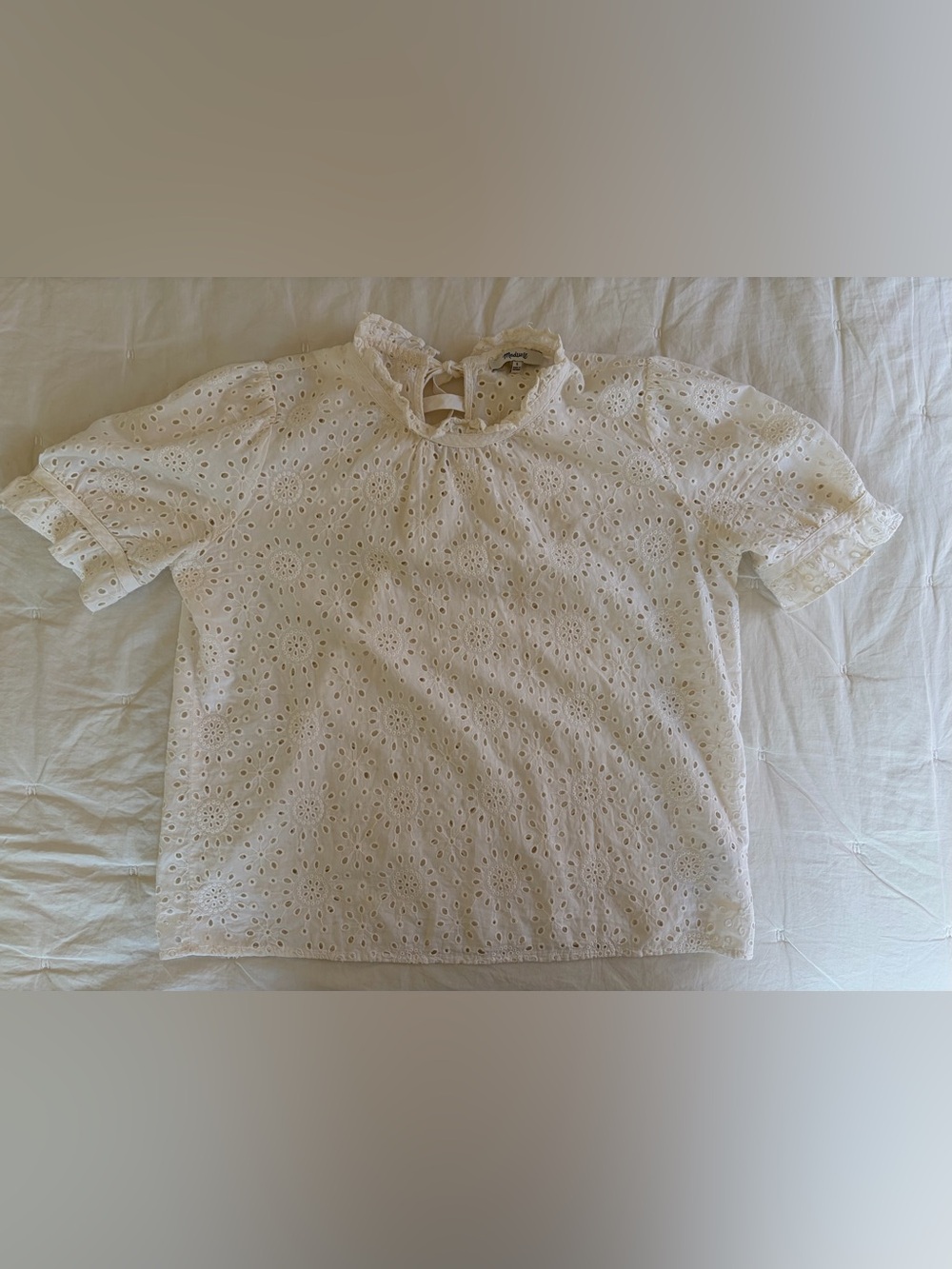 Madewell Eyelet Ruffle-Neck Top - Ivory